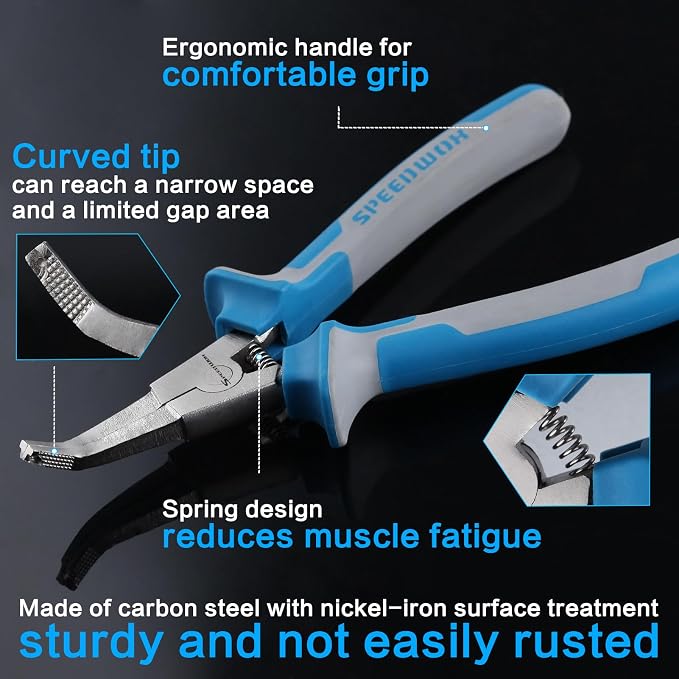 SPEEDWOX 8" Special Lock Ring Pliers With Hole Bent Jaw Tips C-Clip Retaining Snap Angle Circlip Pliers for Ring Remover Automatic Transmissions Transfer Case