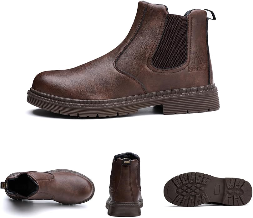 Unisex-Adults Steel Toe Chelsea Boots, Men's Industrial Construction Shoes, Waterproof, Lightweight, Comfortable, Non-slip Safety Boots