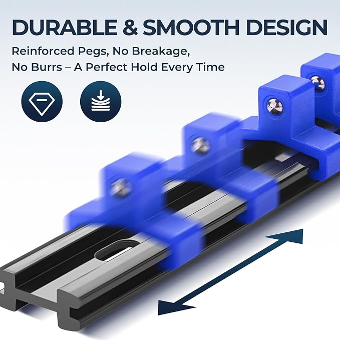 Reniteco 12-Pack Socket Organizer Set, 1/4" x 64 3/8" x 60 1/2" x 48 Clips | 172 Clip Capacity, Havy-Duty ABS Socket Rails, Removable Clips, Drive Socket Storage, Toolbox Drawer or Wall Mount
