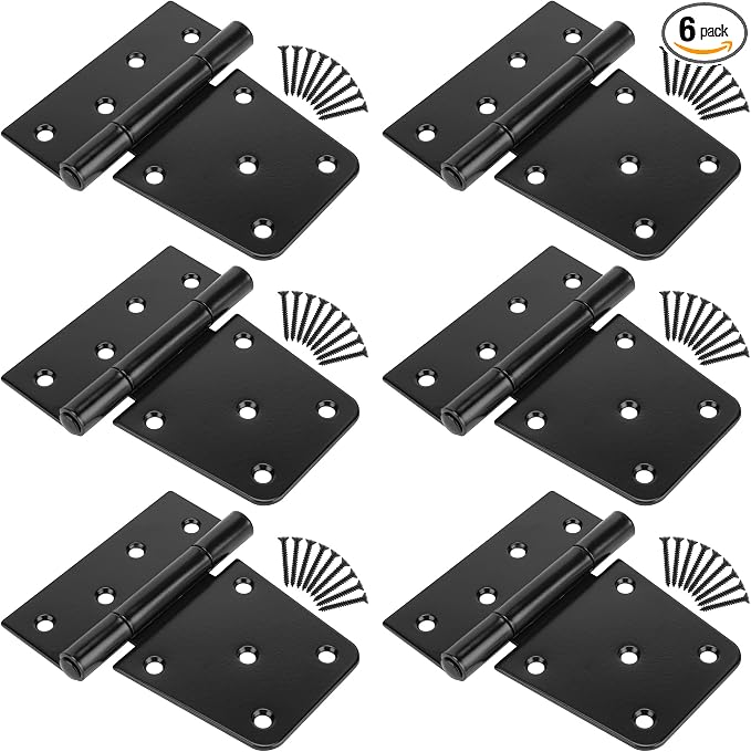 3-1/2" Heavy Duty Gate Hinges, Black Iron Door Hinges with Screws, Durable Gate Strap Hinges for Wooden Fences Gate Shed Barn Door, 6pcs