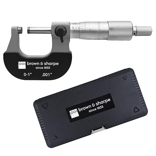 Brown & Sharpe Outside Micrometer 0–1", Precision Micrometer Machinist Tools, 0.001" Graduation, Carbide Measuring Faces, Ratchet Stop, Satin Chrome Sleeve for Reliable Measurement & Clear Reading
