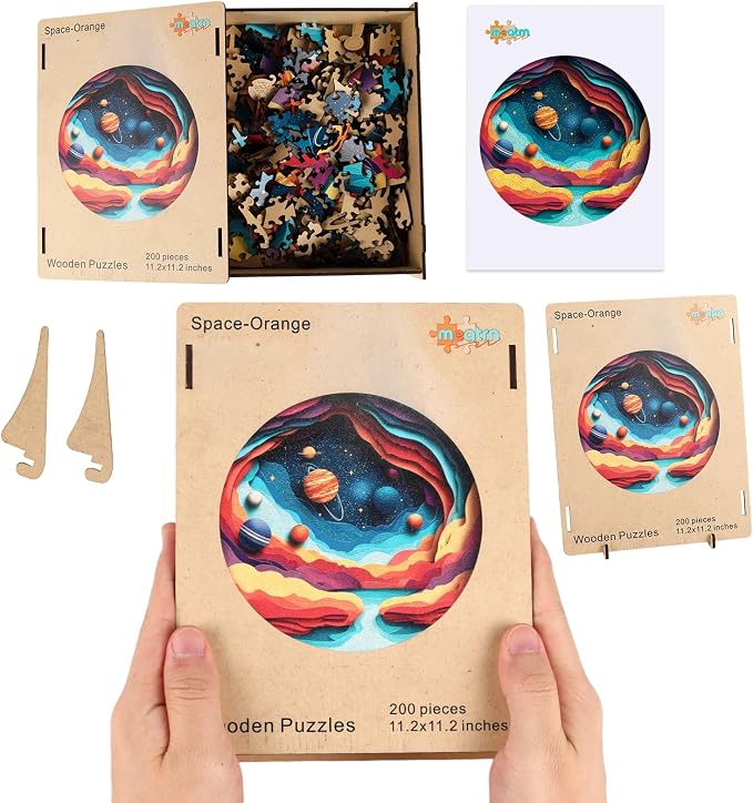 MEATRN Space Jigsaw Puzzles for Adults - Unique Shaped Solar System Planets Wooden Puzzles, Fun Galaxy Family Puzzles Game for Adults and Kids, Educational Gift for Teenager, 200 Pieces, 11.2x11.2 in