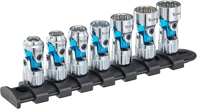 Titan 66840 7-Piece 1/4-Inch Drive Metric Auto Flex Universal Socket Set, 12-Point, 6mm to 13mm