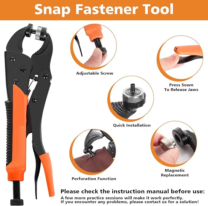 Heavy Duty Snap Fastener Tool – 100 PCS 15mm Snap Button kit with Pliers for Metal Snaps Snap Repair Kit, Repairing Boat Covers, Canvas, Fabric, Tarps
