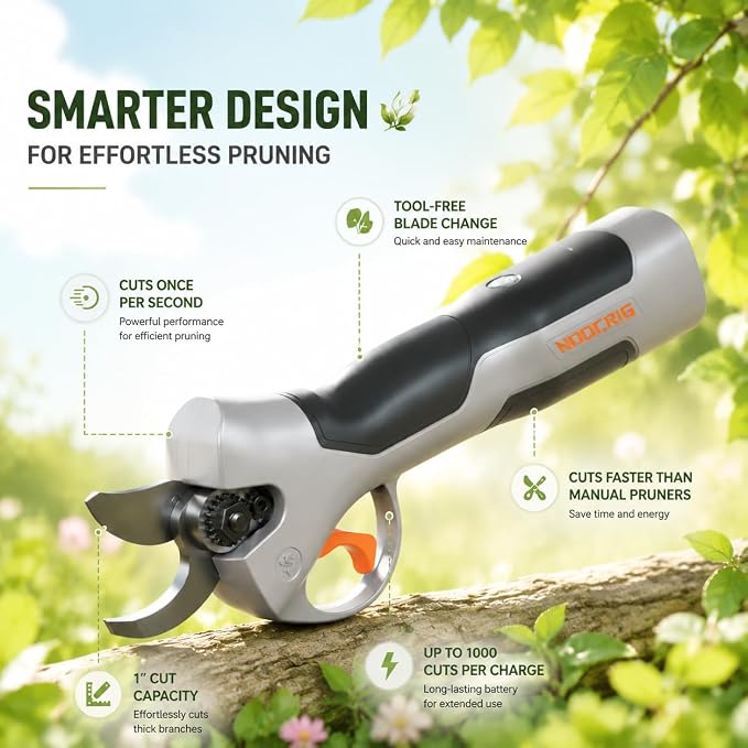 Lightweight Electric Pruning Shears for Tired Hands, Cordless Pruner for Women, Seniors & Smaller Hands, 4200mAh Battery, Adjustable 0.6"/1" Cutting Opening, SK5 Blade Brushless Garden Shears