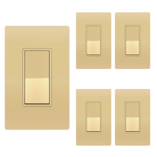 ENERLITES Elite Series Decorator Switch with Screwless Wall Plate, Paddle Light Switch, 3-Way or Single Pole, 3 Wire, Grounding Screw, Residential Grade, 15A 120V, UL Listed, 93150-GDWP5P (5 Pack)