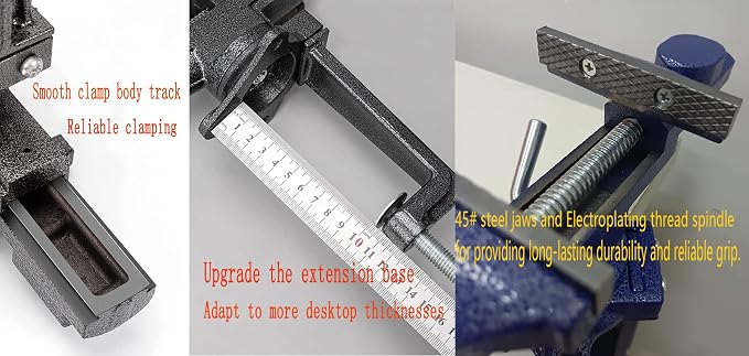 2-in-1 Dual-Purpose Combined Bench Vise or Table Vise, With end-point locking device, Portable Universal Rotate 360° Work Clamp-On Vise, 3.2" Blue