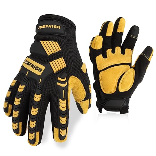 Safety Work Gloves, Synthetic Leather Impact-Resistant Heavy Duty Mechanic Gloves, Sensitive Touch Screen, Flexible Grip Gloves for Work (L)