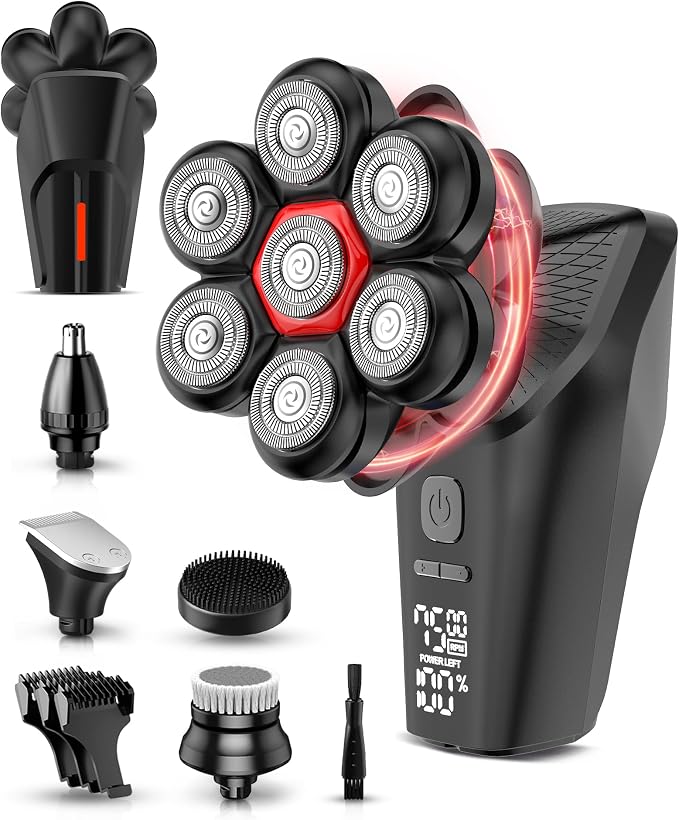 Head Shavers for Bald Men, 7D Head Shaver with LED Display, 3 Adjustable Modes, 10000 RPM High Speed Motor, IPX8 Waterproof, USB Fast Charging, Melanic Black Gifts for Men Husband Father