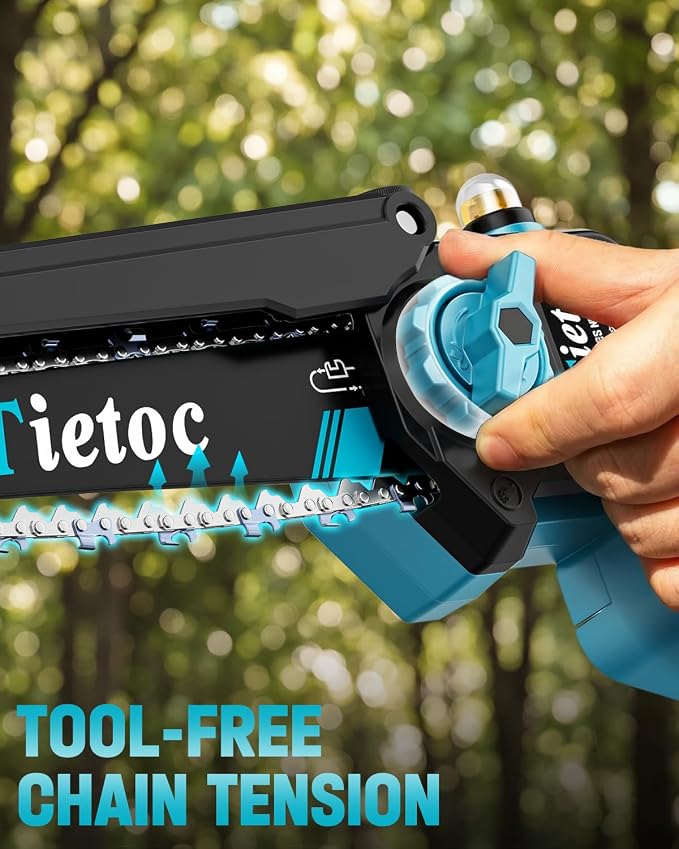 TIETOC 2-in-1 Brushless Pole Saw for Tree Trimming – 8/6" Mini Electric Chainsaw with 2×4000mAh Batteries, Auto Oiling, Tool-Free Adjustment,Cordless Battery Powered Saw for Home Garden Branch Cutting