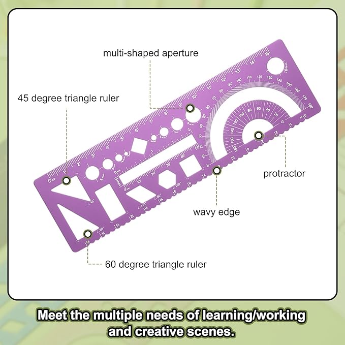 HARFINGTON Multifunctional Geometric Rulers 15cm Metric and SAE Aluminum Straight Edge Protractor Angle Math Measuring Ruler Geometric Drawings Templates for Drawing Drafting, Rose