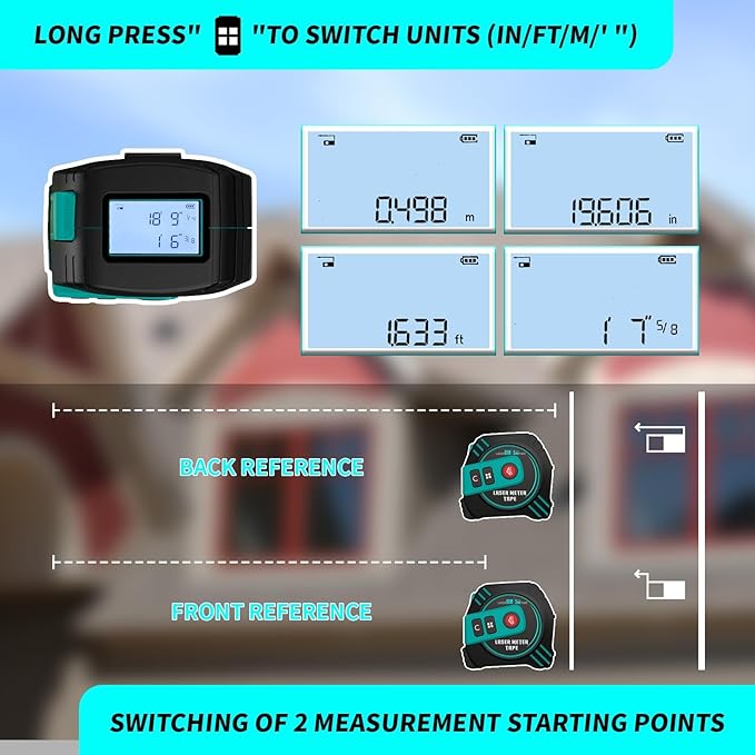 2-in-1 Laser Tape Measure 262ft Rechargeable Digital Tape Measure with Laser 16Ft Construction Measuring Tape for Woodworking and DIY, Pythagorean, Area, Volume, Ft/Ft+in/in/M Unit Magnetic Hook