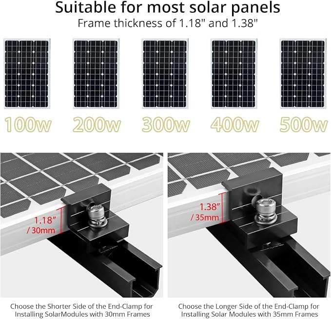 Anbte Solar Panel Mounting Brackets for Roof, Aluminum Solar Rails, Black | Solar Panel Mounting Kit For 4 Panels, Included 10 X 4.72 In Rails+4 End Clamps+6 Center Clamps+1 Wrench, For Roof, RV, Boat