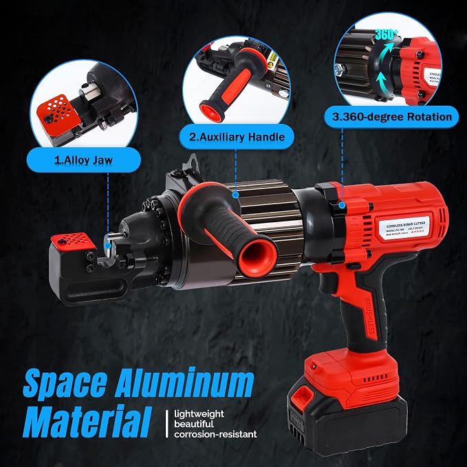 LOSCHEN 360-degree Rotation Cordless Rebar Cutter,Portable Handheld Rebar Cutting Saw,Electric Hydraulic Rebar Cutter,Cutting up from 3/20" #3 to 5/8" #5 (4-16mm) Rebar (Li-ion Battery Version)