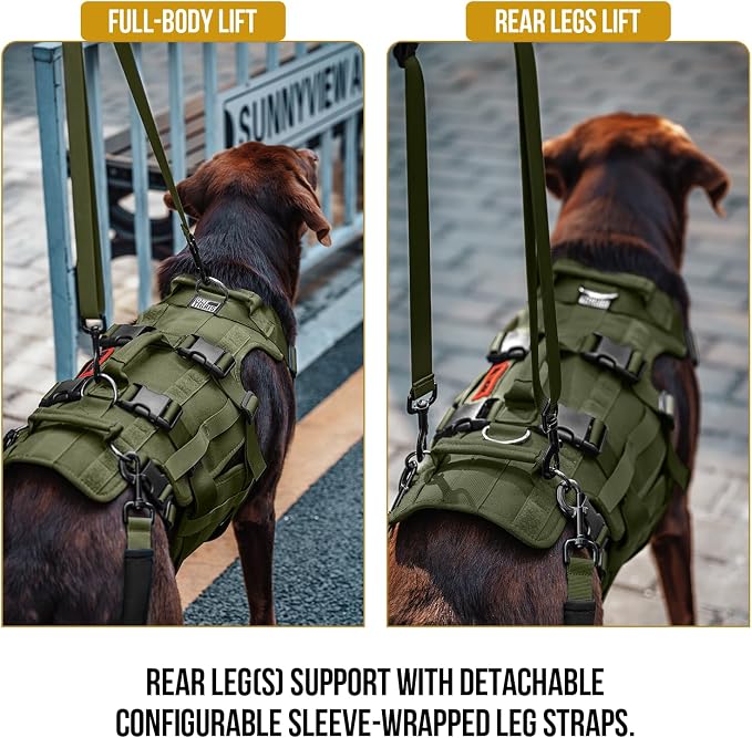 OneTigris Dog Lift Harness for Large Dogs, Dog Hip Support Brace, Full Body Lifter with Handles Invictus Multifunctional Mobility Assistance Vest for Back Legs (Green, Medium)