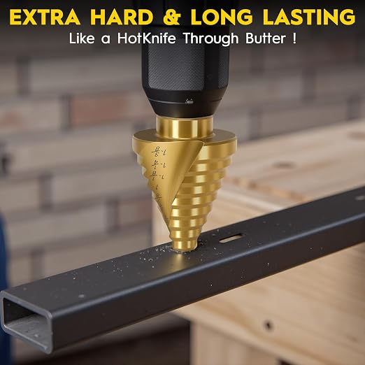 Titanium Step Drill Bit - 4241 HSS Step Bit with Two Spiral Grooved,1/4" to 1-3/8" Spiral Flute Step Bit for Metal, 10 Sizes HSS Step Drill Unibit for Metal, Aluminum, Wood & Plastic
