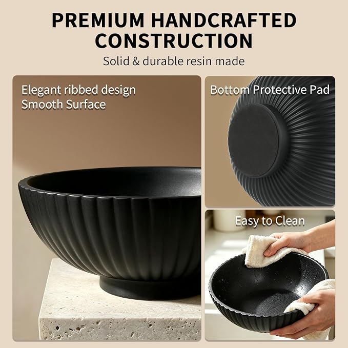 L'ARL GMVOI Large Decorative Bowl,Modern Handicraft Bowls for Home Decor,Fruit Bowl for Kitchen Counter,Stylish Key Bowl for Entry Table,Artificial Stone Black