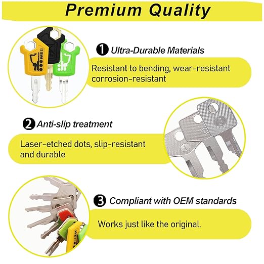 Multi Type Heavy Equipment Master Keys, 72 Contractor Excavator Dozer Skid Steer Loader Forklift Roller Operators Keys Fit Case JCB Kubota KOM Volvo CAT JLG Hyster Hitachi John Deere JD