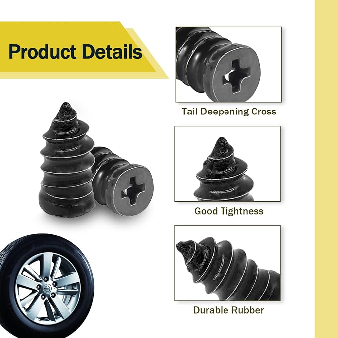 40PCS Tire Repair Rubber Nail, Vacuum Tire Repair Kits Spiral Rubber Nails, Tire Screw Plug Fast Tool Self Service Tire Repair Nail for car, Motorcycle, Truck, Tractor Tire Puncture Repair