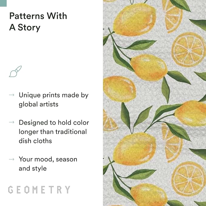 GEOMETRY Kitchen Dish Cloths - Spring & Summer Collection - Premium Dishcloths with Geoweave - Absorbent & Fast Drying Kitchen Towels - Lemon Delight, 10" x 10" - 3-Pieces