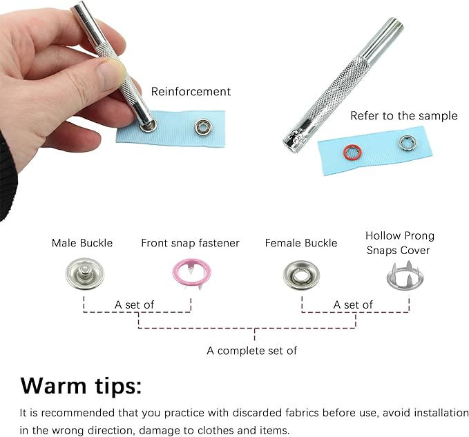 200 Sets Snaps Buttons Fastener kit Hollow Steel Prong Snaps Buttons with Pliers Press Tool for DIY Crafts Clothes Hats Bags Sewing (Hollow)