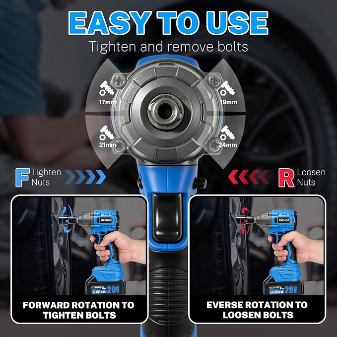 Impact Wrench, 1/2" Impact Gun,Power Impact Driver Torque 500N.m (369 Ft-lbs),20V Cordless Impact Wrench with 4.0Ah Battery,Charger, 25Pcs Bits & Sockets, Electric Impact Wrench for Home/Car
