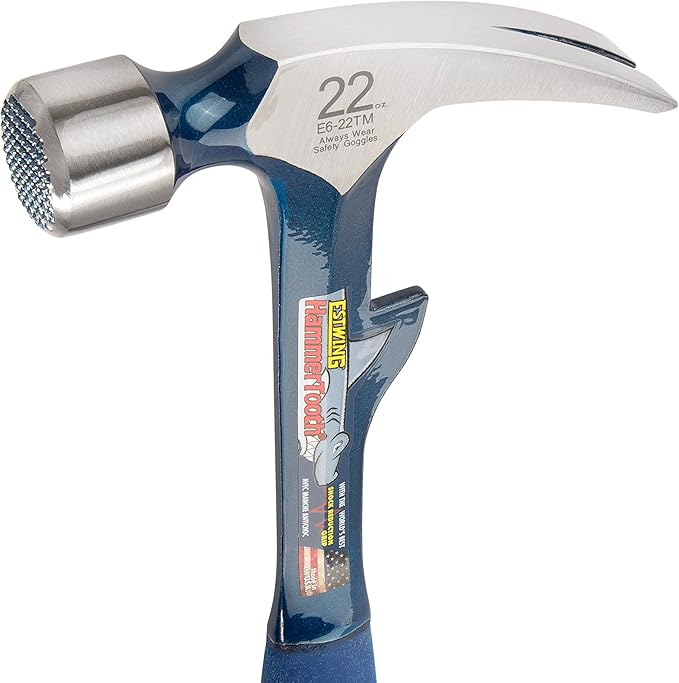 ESTWING Hammertooth Hammer - 22 oz USA Made Straight Rip Claw Hammer with Milled Face & Shock Reduction Grip - E6-22TM