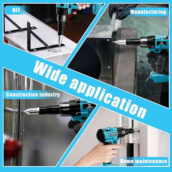 Cerycose Rivet Gun Compatible with Makita 18V Battery,Cordless Riveters Tool,Brushless Rivet with 3 Size(1/8", 5/32", 3/16") Aluminum Rivets & LED Light for Construction,Metalworking