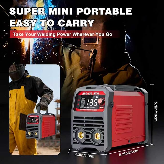 Stick Welder, ARC 135 Portable Welding Machine 110V, Stick/Lift TIG Mini Welder Machine 2 In 1 with Large LED Display, IGBT Inverter, Home DIY Arc Welder, Hot Start,Arc force, Anti-Stick, VRD