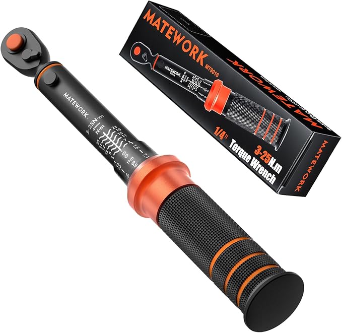 Matework 1/4-Inch Drive Click Torque Wrench, 3-25 Nm/26.6-221.3 in.lb, Bike Torque Wrench Inch Pounds with 72-Tooth Dual-Direction, Small Bike Tool for Bicycle, MTB Maintenance, ±3% High Precision