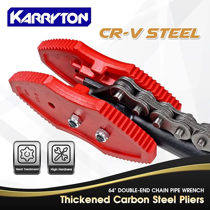 64" Chain Pipe Wrench, Fits 2"-12" Pipe Diameters, 55" Chain Length Max Breaking Load 31000LBs, Heavy Duty Chain Tongs for Pipe Installation, Oil Fields Operations and Maintenance
