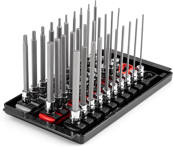 TEKTON Long Hex and Torx Bit Socket Set, 31-Piece | SHB90205 | 1/4 Inch Drive, (5/64 - 5/16 in., 2 - 8 mm, T6 - T30), Socket Rail