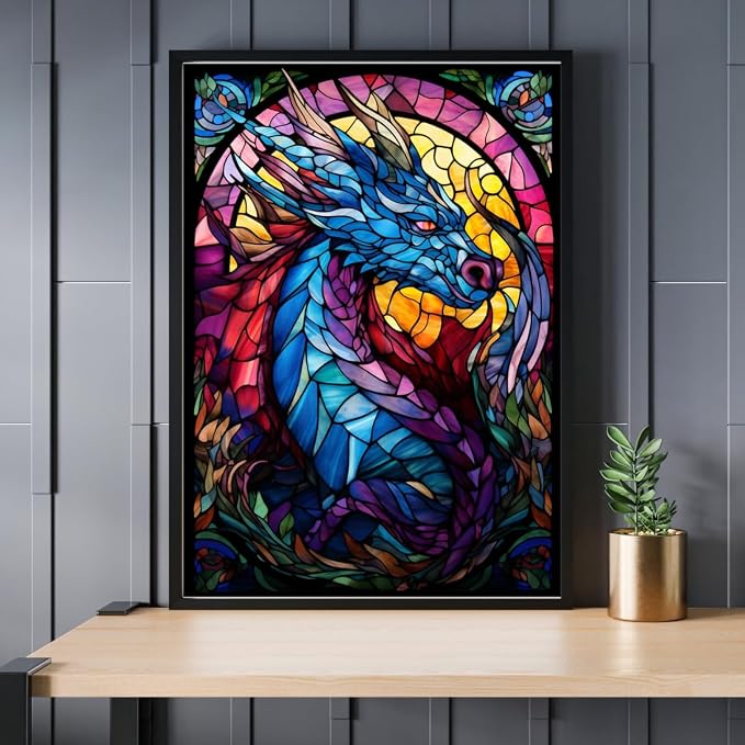 Stained Glass Dragon Jigsaw Puzzle 300/500/1000 Piece (1000pc (50×75cm))