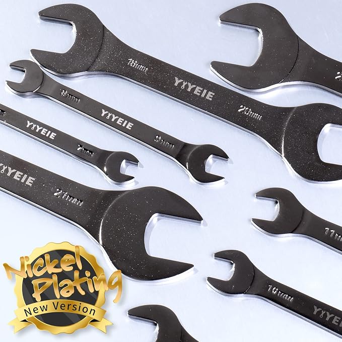 YIYEIE 9Pcs Super-Thin Wrench Set, Nickel Plating | CR-V Steel | SAE 1/4" to 1-1/16", Flat Thin Wrenches for Tight Space, 3mm Ultra-Slim, Dual Open End Wrench Set with Rolling Pouch