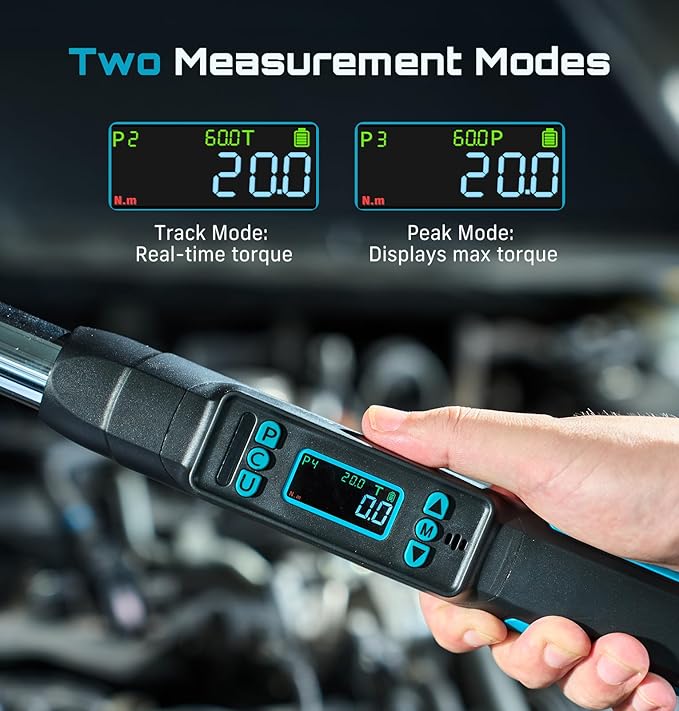 Seesii 3/8" Digital Torque Wrench, 0-162 ft-lb/0-220 N·m, ±2% Accuracy | Buzzer & LED Alert, Peak & Track Mode, Dual Direction Ratchet, 5 Units of Measure, for Bike, Motorcycle, Automotive Repair