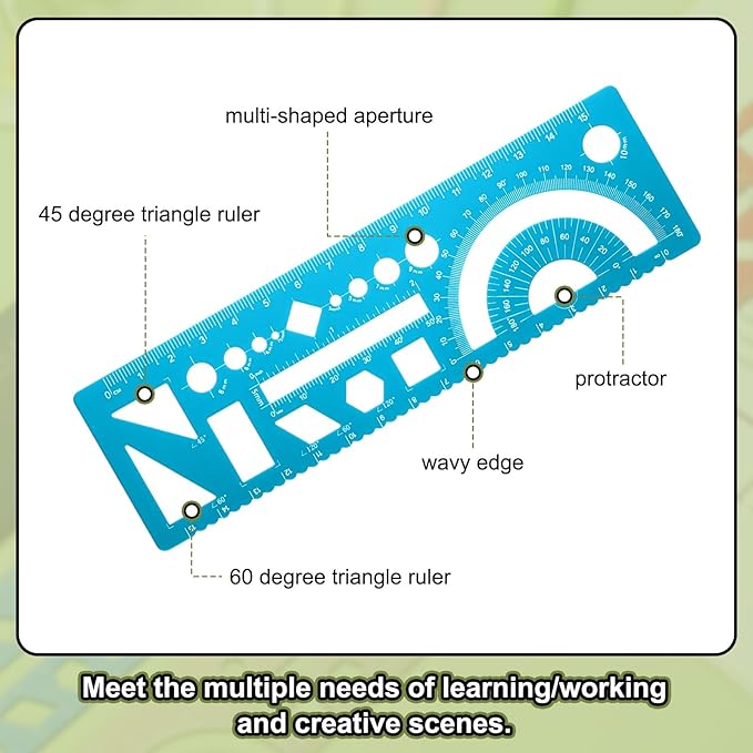 HARFINGTON Multifunctional Geometric Rulers 15cm Metric and SAE Aluminum Straight Edge Protractor Angle Math Measuring Rulers Geometric Drawings Templates for Drawing Drafting, Blue