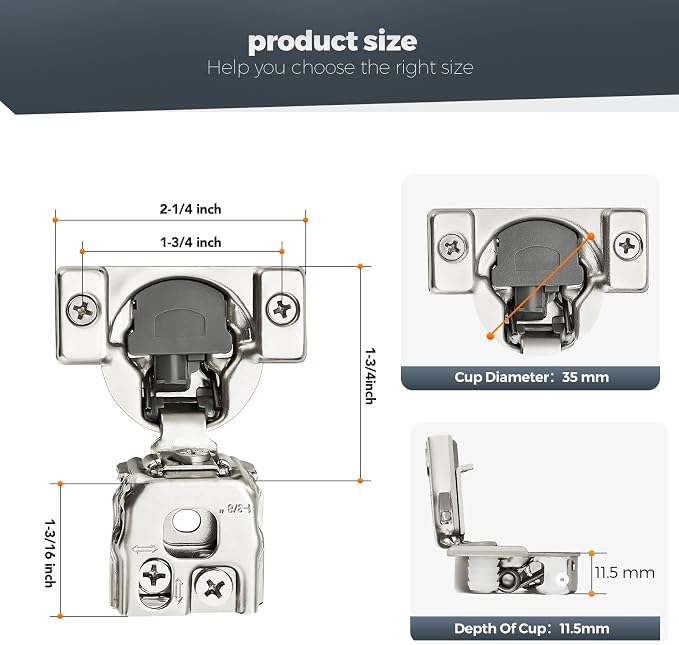 10 Pack (5 Pairs) 1-3/8" Overlay Soft Close Cabinet Hinges, Satin Nickel Stainless Steel Concealed Hinges with 3D Self-Closing for Face Frame Doors & Kitchens