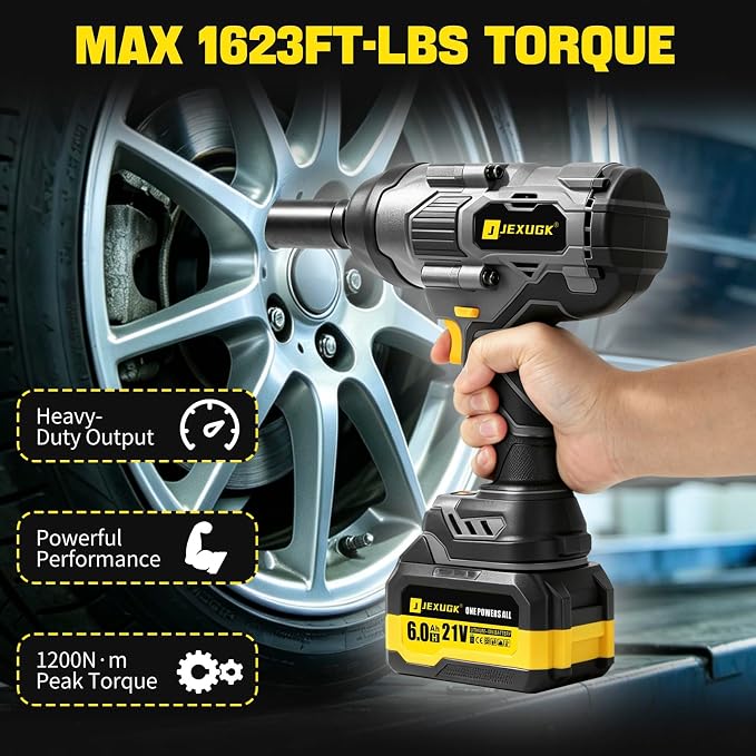 2200Nm Cordless Impact Wrench, 1/2" Electric Impact Gun with 2 x 6.0Ah Batteries, 21V Brushless High Torque Impact Wrench with 5 Pneumatic Sockets, Impact Driver for Truck Tire Lug Nut Removal