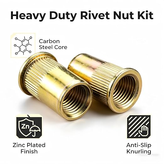 440-piece Rivet nut Tool Set, Metric Rivet nut Assortment (M3/M4/M5/M6/M8), Suitable for Decorative Applications; Ideal for use in Furniture, Automotive, Marine, and Industrial sectors