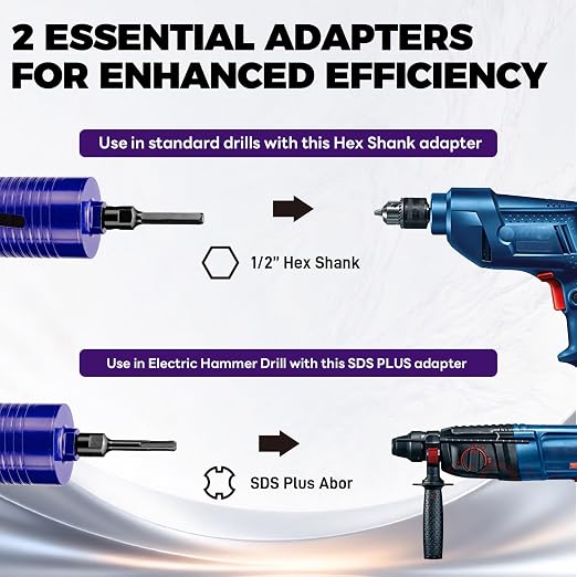 4-1/2" Core Drill Bit with Pilot Bit & Adapters(SDS Plus and 1/2" Hex), 5/8"-11 Thread, 9.5" Depth, Upgraded-Welded Segments Diamond Core Bits for Concrete, Masonry, Brick Block