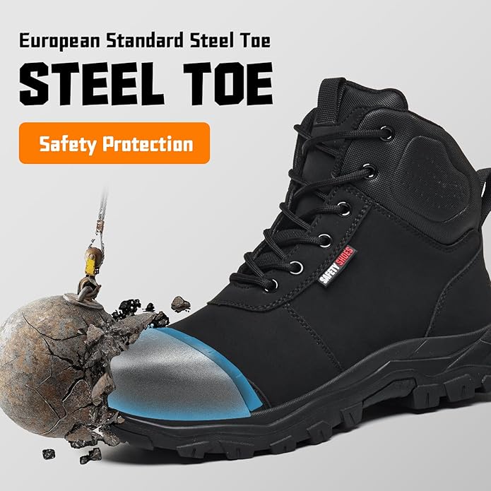 Work Boots for Men,Lightweight Breathable High Top Steel Toe Boots,Indestructible Steel Toe Shoes,Non Slip Safety Work Shoes.