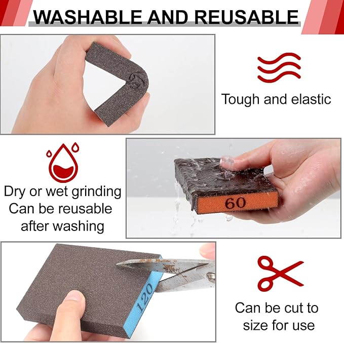 YNZDRWA 8 Pack Sanding Sponge, Washable and Reusable Sanding Blocks for Drywall Wood Metal Furniture, 60/80/120/220 Grit Sandpaper Block Assortment