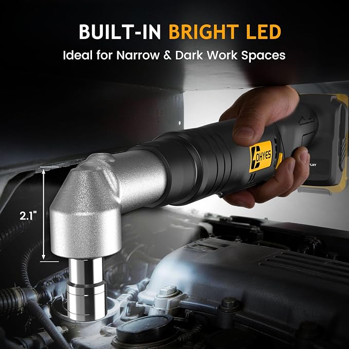 Cordless Right Angle 1/2'' Impact Wrench + 1/4''Driver fit for DeWALT 20v Max Battery 6 Variable Speeds 360 Degree Adjustable Head For Auto Service Plumbing & DIY Projects(Battery not included)