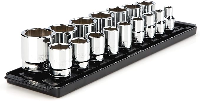 TEKTON 1/2 Inch Drive 6-Point Socket Set, 16-Piece (3/8 - 1-5/16 in.) | SHD92001 | (3/8 - 1-5/16 in.), Shallow, Socket Rail