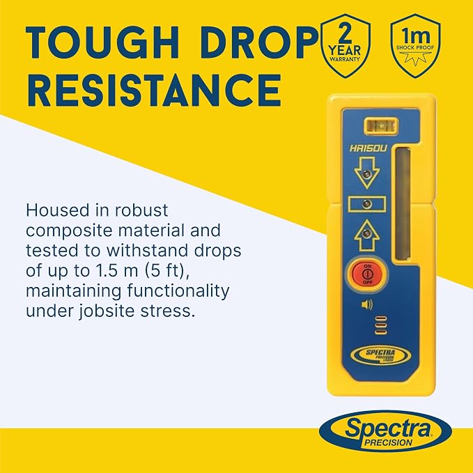 Spectra Precision HR150U Laser Receiver for Interior Leveling with red or green beam rotating lasers. Dual Sided LED Display, Magnetic Mount, Includes Rod Clamp and Alkaline Batteries