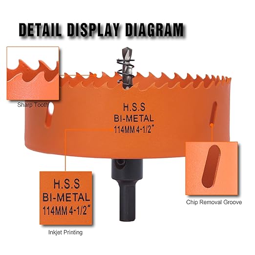 4.5 inch Hole Saw with Arbor for Metal Wood Plastic, 4-1/2 in Bimetal Hole Cutter for Different Project with Smooth and Flat Drilling Edge, Fast Chip Removal