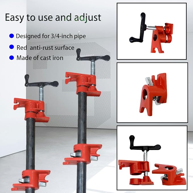 3/4" Wood Gluing Clamp,With Unique Foot Design,Heavy Duty Pipe Clamps for Woodworking, Carpentry, Home Improvement & DIY Projects. (3/4",6 Pack)