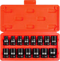 15-Piece 1/2" Drive Shallow Impact Socket Set, Metric Size (8-22mm) 12-Point Socket Set, CR-MO Steel for Automotive & DIY
