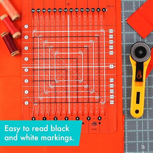 Creative Grids Stripology Mini Slotted Quilting Ruler – CGRGE3 – Made in USA, 8-1/2in x 12-1/2in, Non-Slip Grip Acrylic Fabric Strip Cutting, Sewing, Crafting, Patchwork Ruler & Template