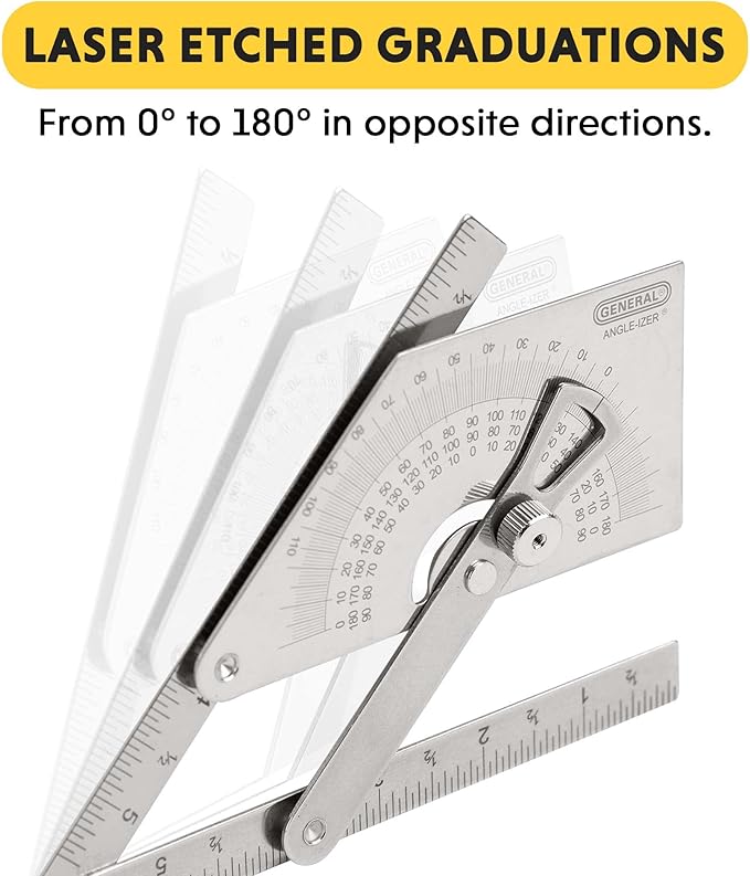 General Tools Protractor and Angle Finder #39, Stainless Steel, Outside, Inside, Sloped Angles, 0° to 180°